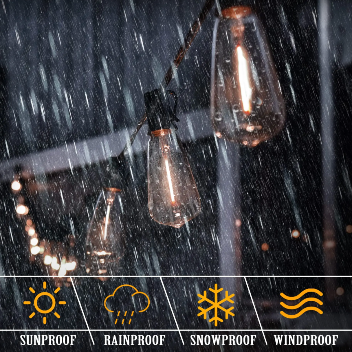 IP44 Weatherproof LED Garden Lights With 15 Durable Bulbs On 10m Cord Black