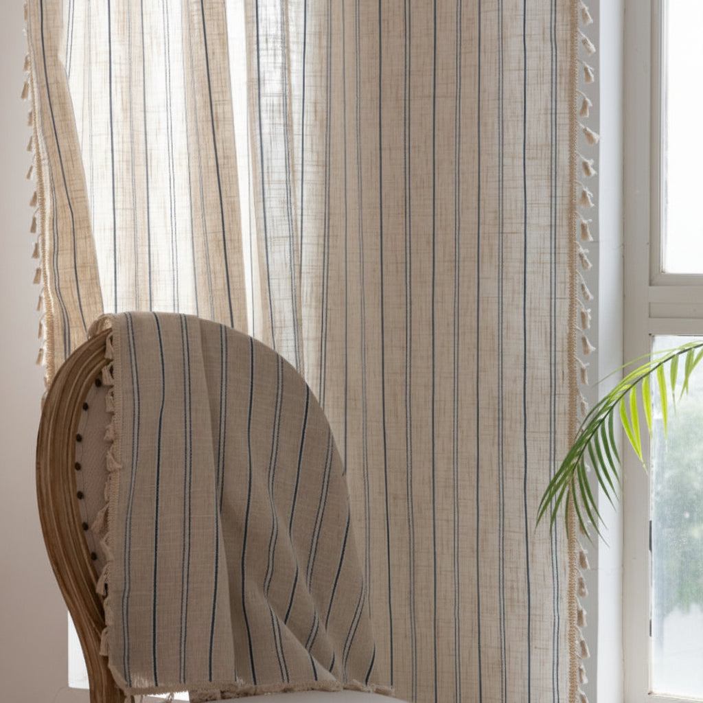 Lunara Vertical Striped Linen Sheer Curtains