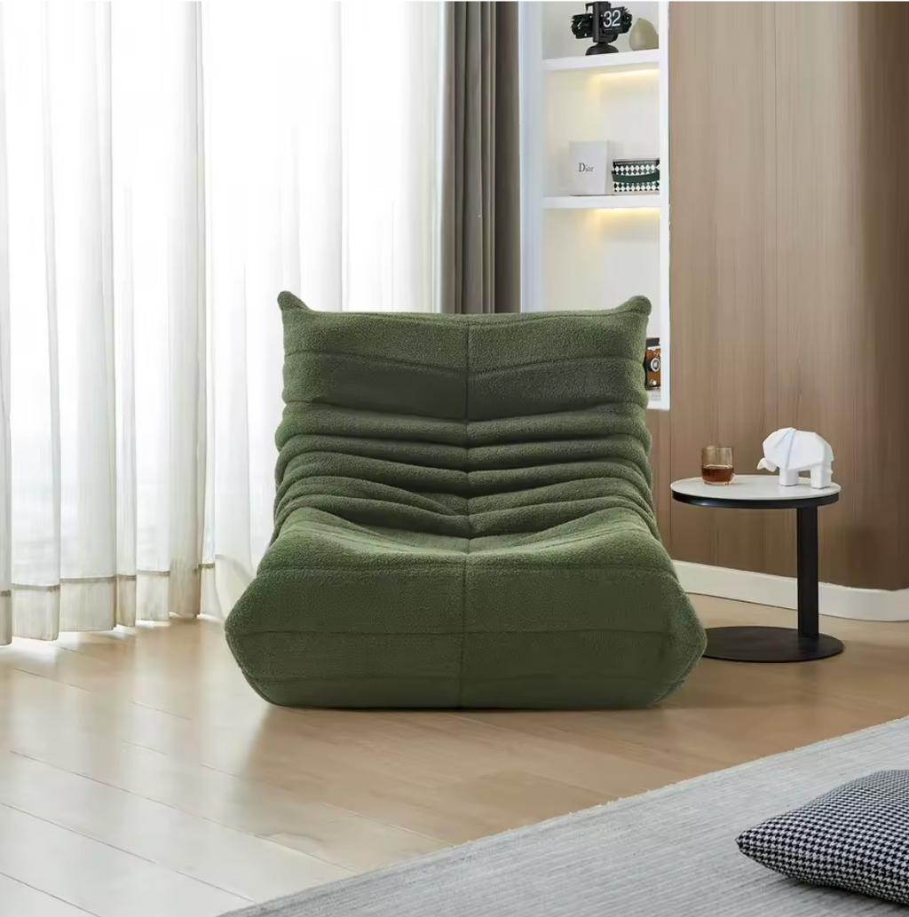 Velvet Beanbag Sofa With Backrest And Memory Foam