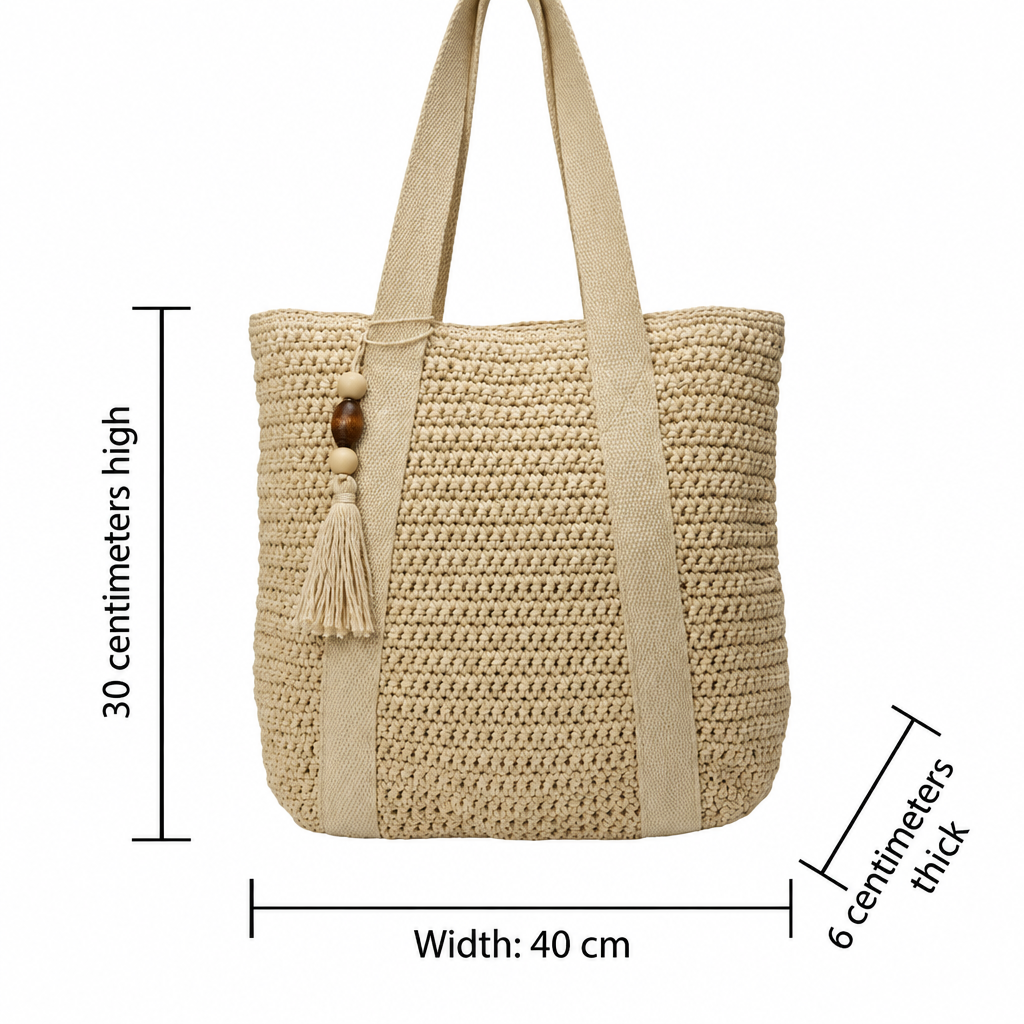 BOHOWEAVE Geflochtene Raffia-Tragetasche — Geräumige Schultertasche mit Quastendetail