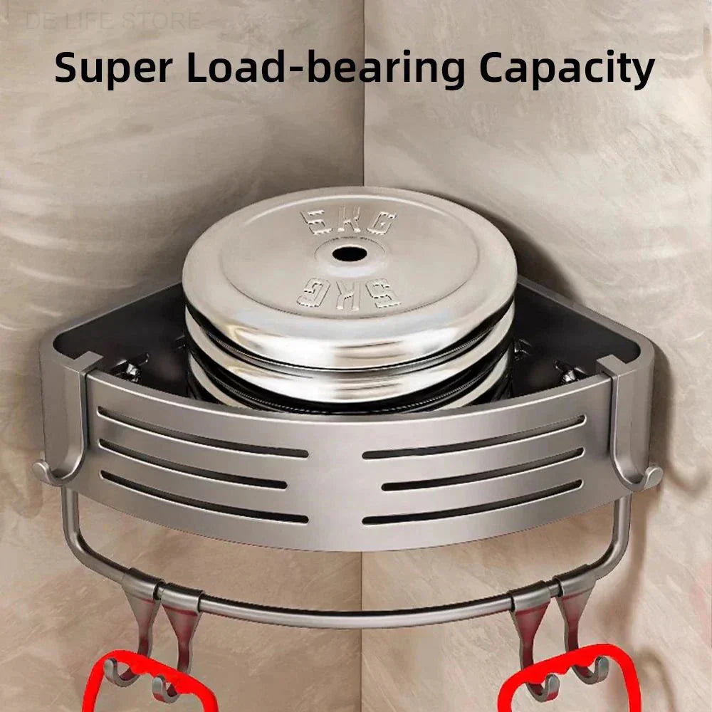 Aluminum Corner Shower Rack Set No Drill Wall Mount With Hooks 2 Pack