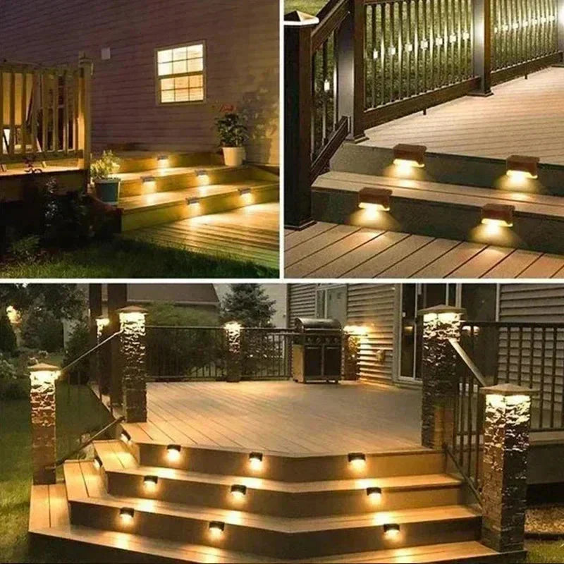 8 Piece Solar Stair Lights Set With Dusk Sensor Waterproof LED Path Lighting