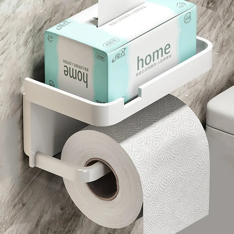 Aluminum Black Toilet Paper Holder With Shelf Phone Wall Mount Minimalist Organizer