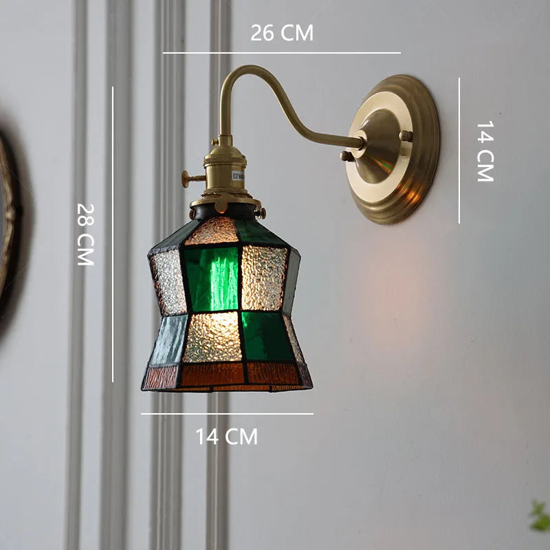 Tiffany Wall Lamp With Stained Glass, Brass, E27 Retro Style, Toggle Switch