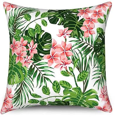 Funda de cojín con hojas de palmera hawaiana PARROTFLOW — Estampado tropical, toque de textura suave