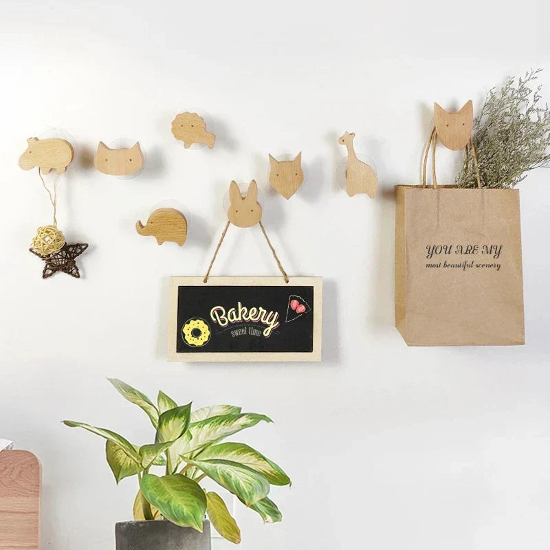 Wooden Animal Wall Hooks Self Adhesive Coat Rack For Kids Room Scandinavian Wall Decor