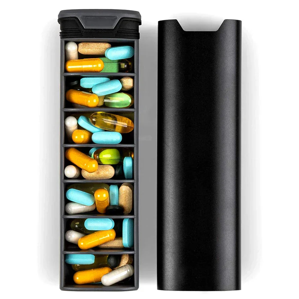 7 Compartments Aluminum And Wood Pill Organizer BPA Free Weekly Box