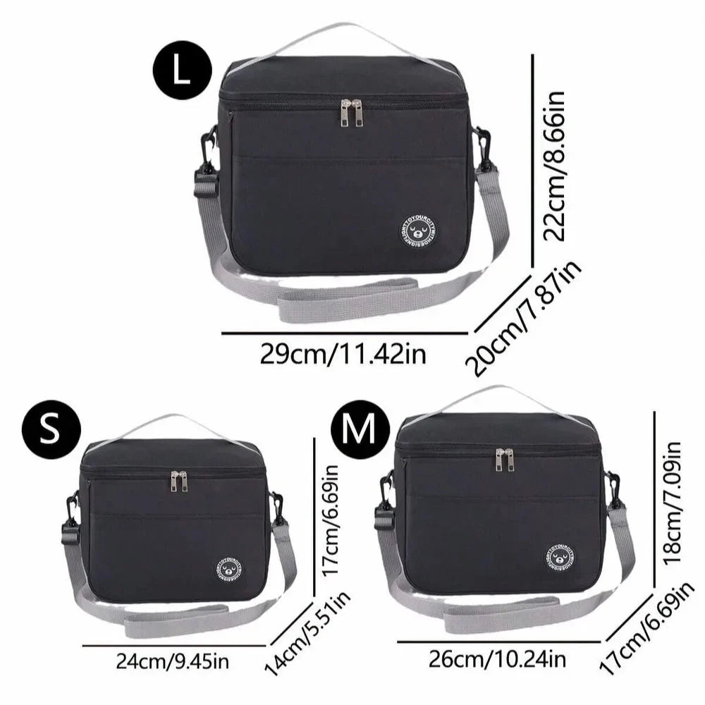 Sac à déjeuner isotherme — Poignée de transport, bandoulière amovible, compartiment principal à double fermeture éclair