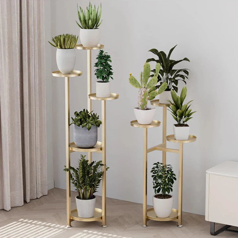 Metalen plantenrek met meerdere niveaus — Verspringende ronde planken, 3 hoogteopties