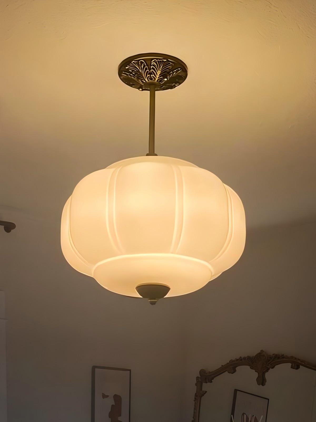 Vintage Milk Glass Ceiling Light With Fluted Rim White Pink Green Matte Glass Brass Black