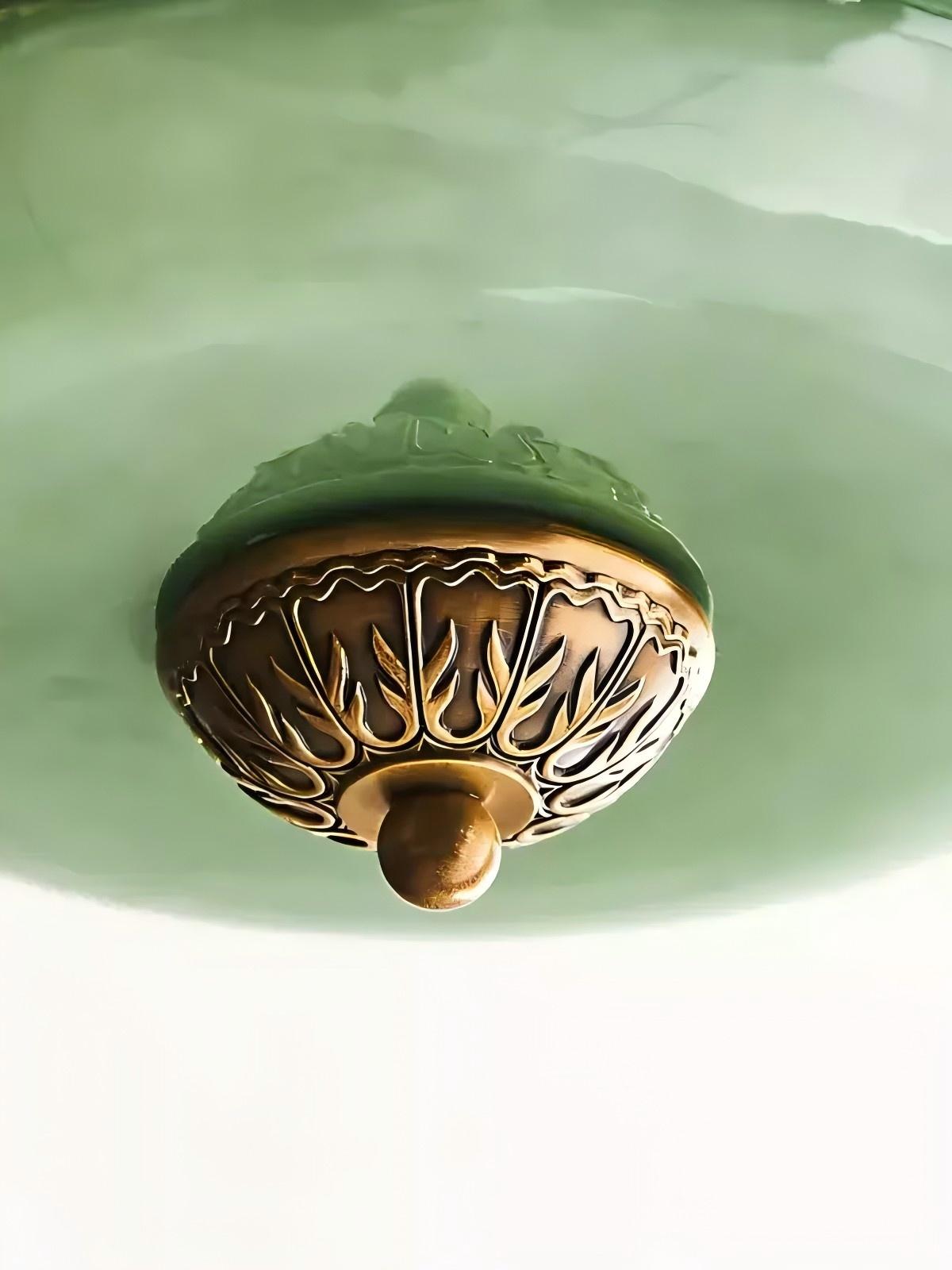 Vintage Milk Glass Ceiling Light With Fluted Rim White Pink Green Matte Glass Brass Black