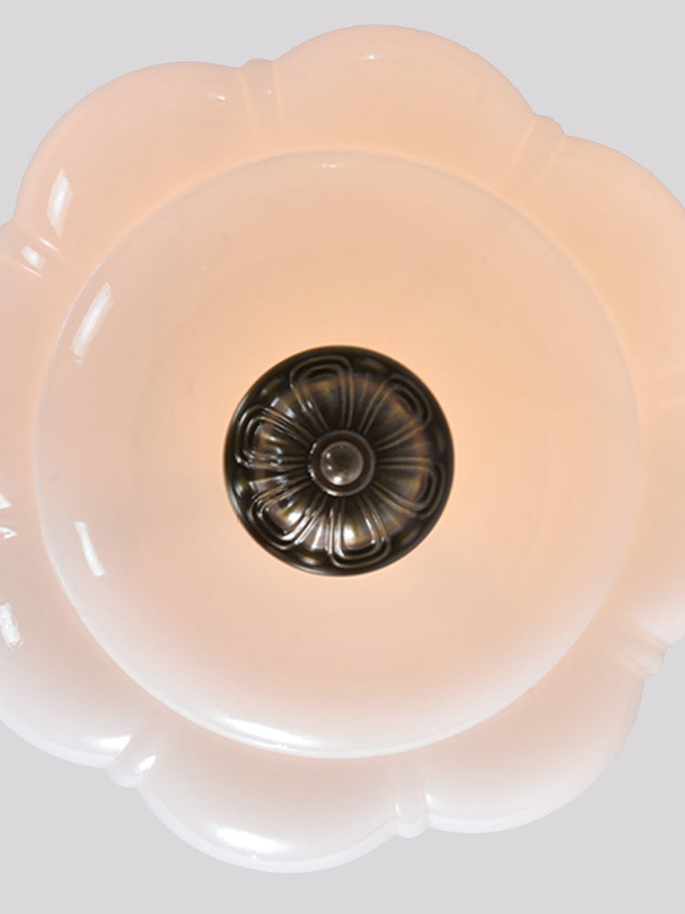 Vintage Milk Glass Ceiling Light With Fluted Rim White Pink Green Matte Glass Brass Black