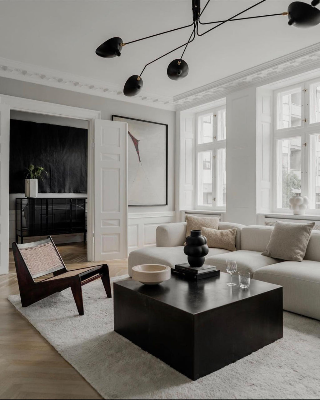 Adjustable Spider Ceiling Light, Multi-Arm, Black And White, Brass, Scandinavian Modern
