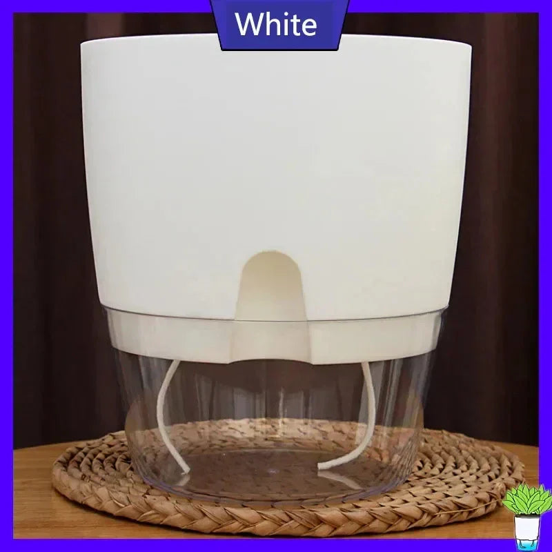 Clear Dual-Tier Plastic Planter With Self-Watering System And Injection Port