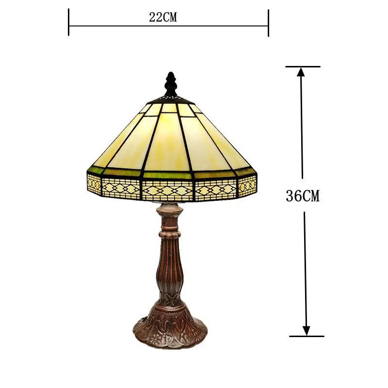 Tiffany Stained Glass Table Lamp With Green Geometric Shade