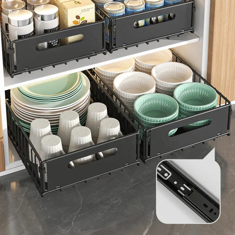 Spice Drawer Extendable Organizer For Deep Cabinet Storage Carbon Steel Black
