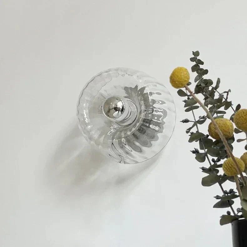 E14-væglampe i glas og metal, transparent finish, belysning til entré i Bauhaus-stil