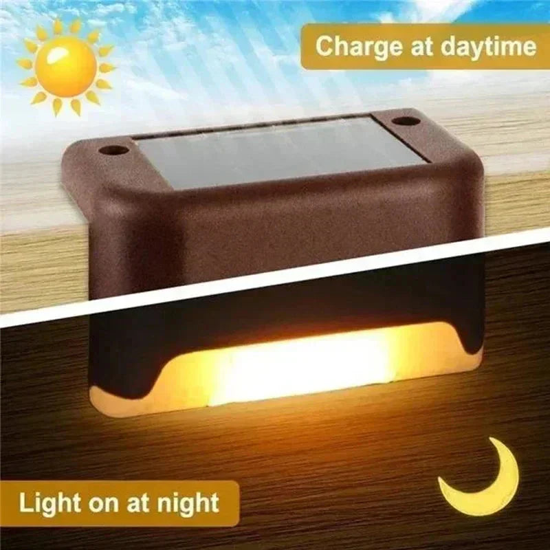 8 Piece Solar Stair Lights Set With Dusk Sensor Waterproof LED Path Lighting