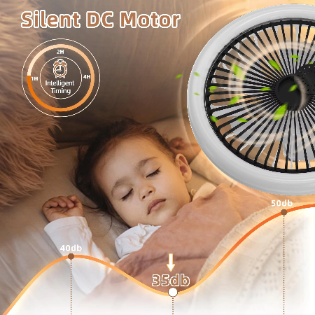 Tenký stropní ventilátor s vestavbou — integrované LED osvětlení, kompaktní nízkoprofilové provedení