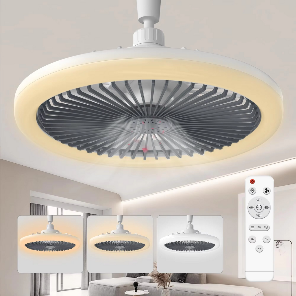 Tenký stropní ventilátor s vestavbou — integrované LED osvětlení, kompaktní nízkoprofilové provedení