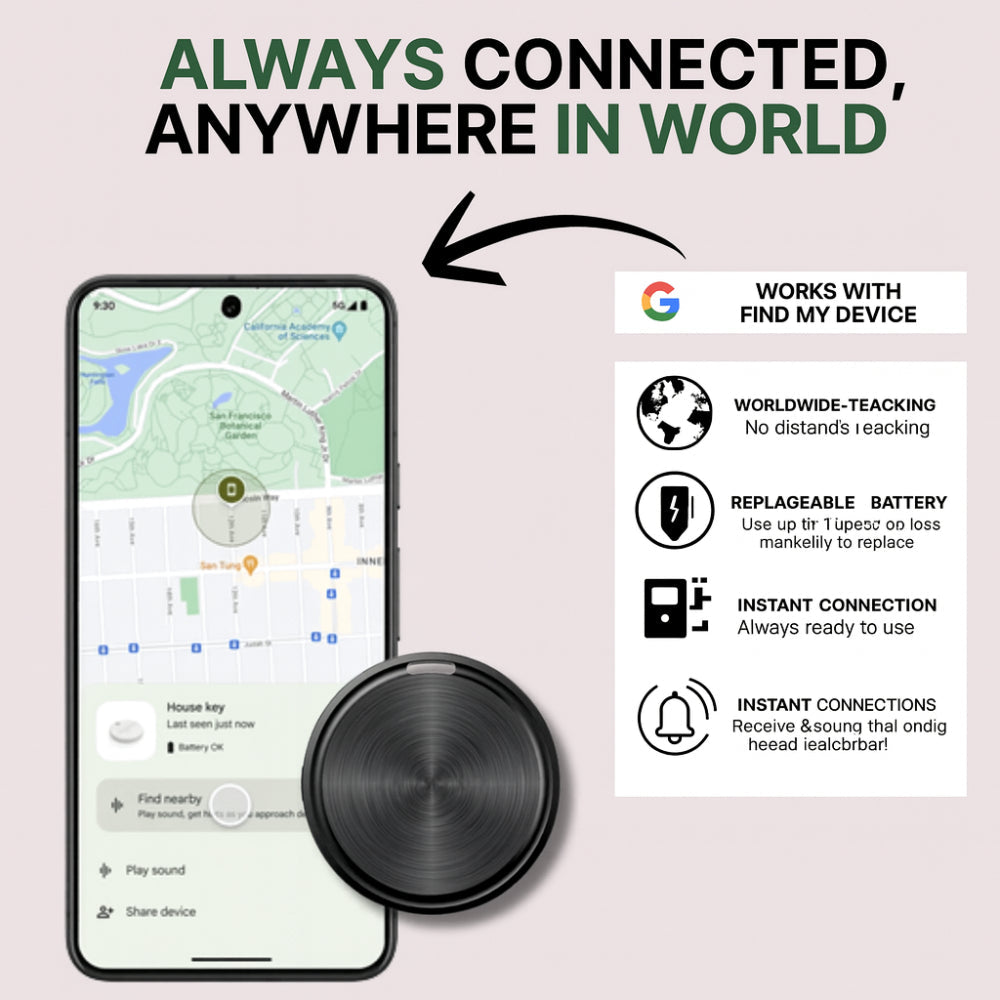 علامة تعقب ذكية مدمجة تعمل عبر Bluetooth مع تنبيهات فورية