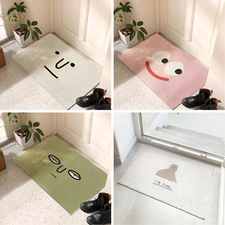 Face Motif Doormat 40 × 60 cm — PVC Dirt-Trapping Surface, Non-Slip Backing