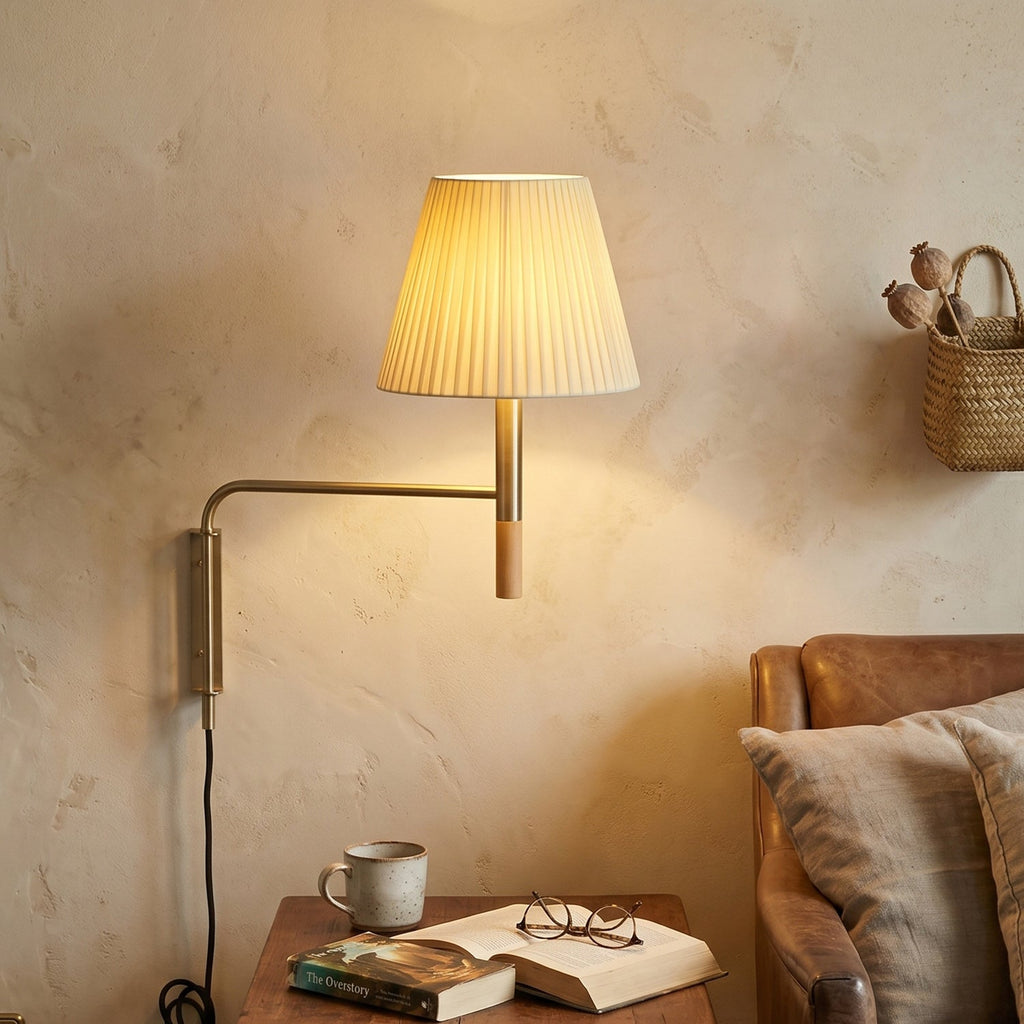 Wall Lamp Featuring Swivel Arm Modern Reading Light With Parchment Or Pleated Shade