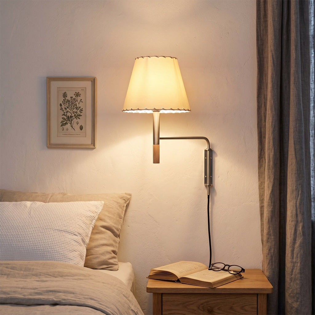 Wall Lamp Featuring Swivel Arm Modern Reading Light With Parchment Or Pleated Shade