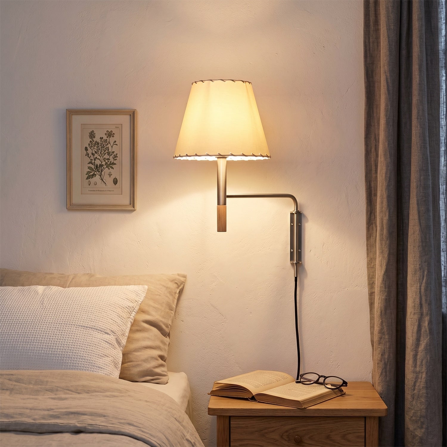 Wall Lamp Featuring Swivel Arm Modern Reading Light With Parchment Or Pleated Shade