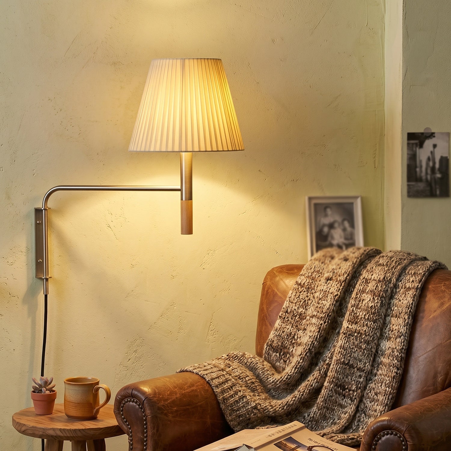 Wall Lamp Featuring Swivel Arm Modern Reading Light With Parchment Or Pleated Shade
