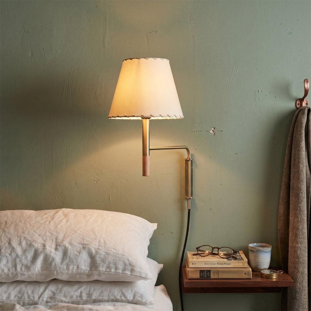 Wall Lamp Featuring Swivel Arm Modern Reading Light With Parchment Or Pleated Shade
