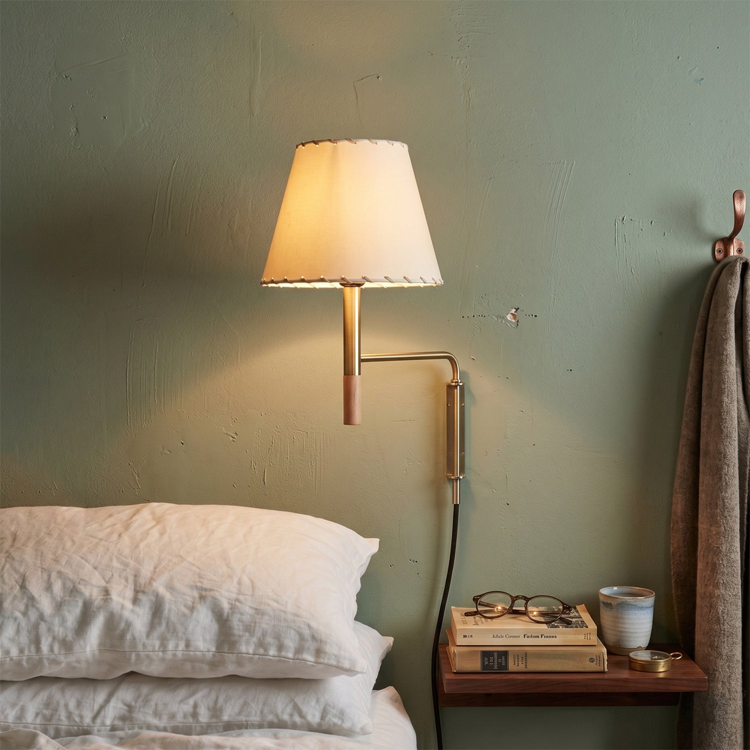 Wall Lamp Featuring Swivel Arm Modern Reading Light With Parchment Or Pleated Shade
