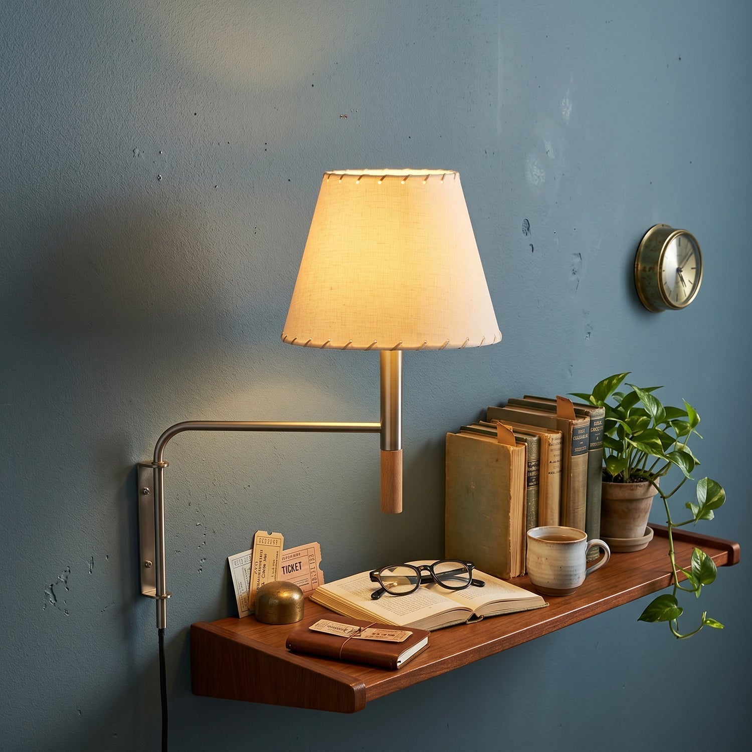 Wall Lamp Featuring Swivel Arm Modern Reading Light With Parchment Or Pleated Shade