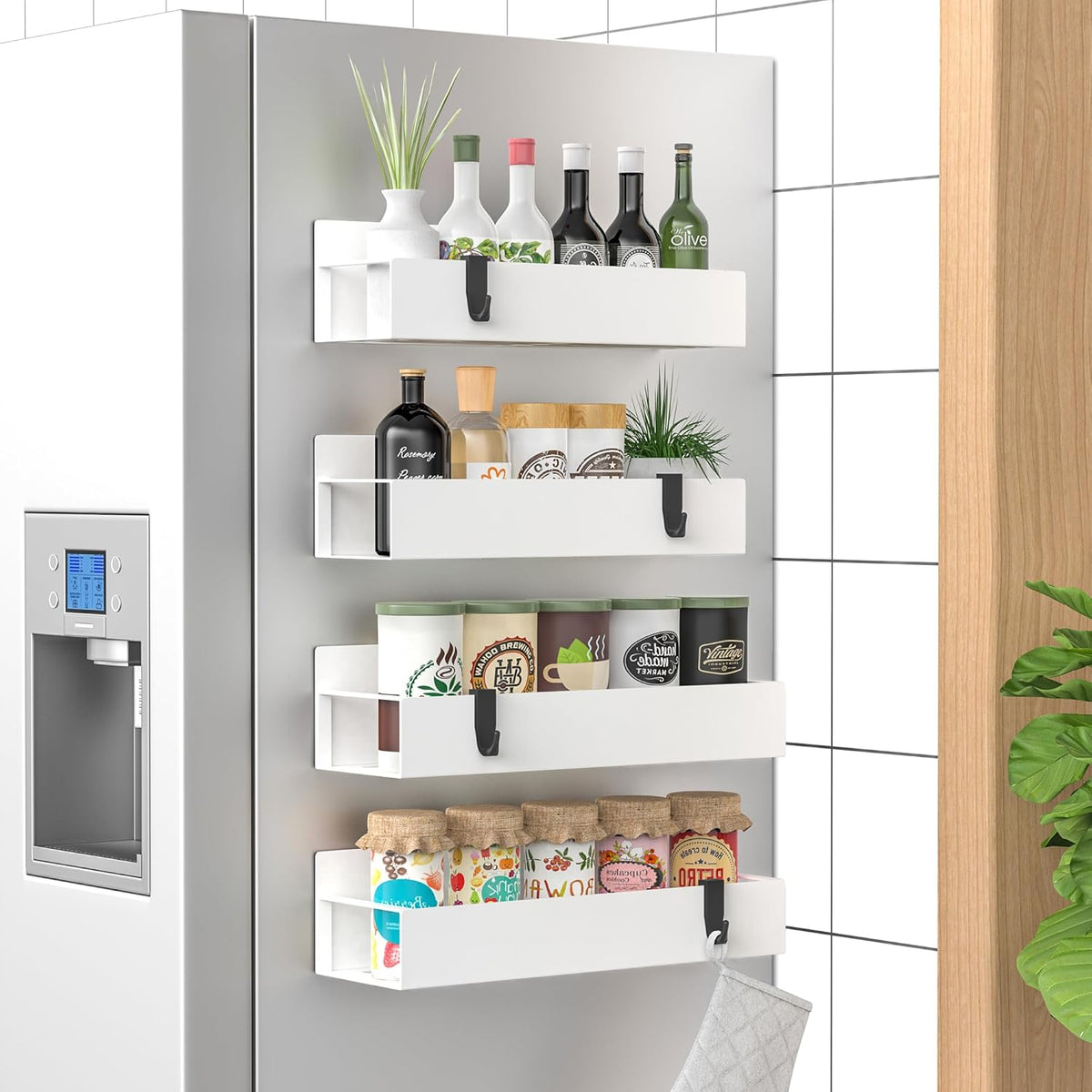 Magnetický organizér koření SpiceGrip pro 4 kusy — držák na lednici a spotřebiče