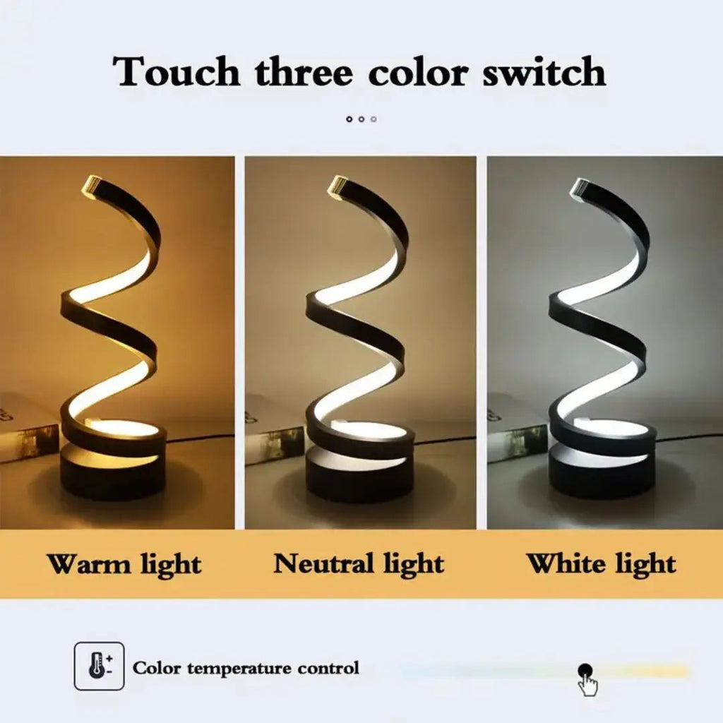 Candeeiro LED espiral regulável — luz escultural de toque com luminosidade ajustável