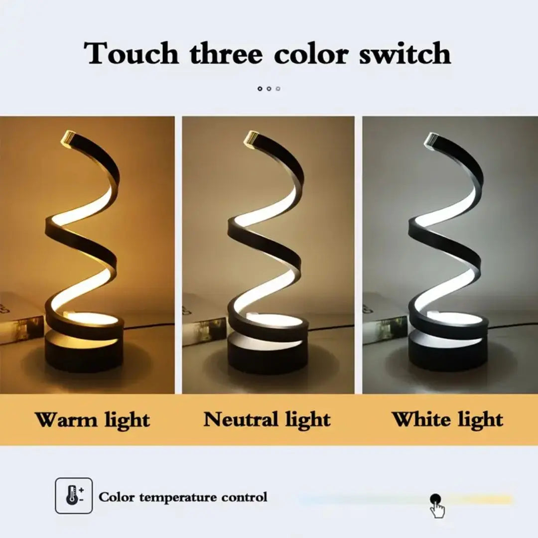 Candeeiro LED espiral regulável — luz escultural de toque com luminosidade ajustável