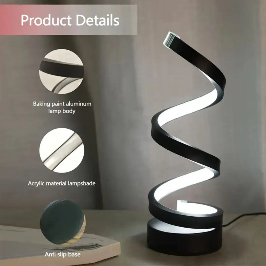 Candeeiro LED espiral regulável — luz escultural de toque com luminosidade ajustável