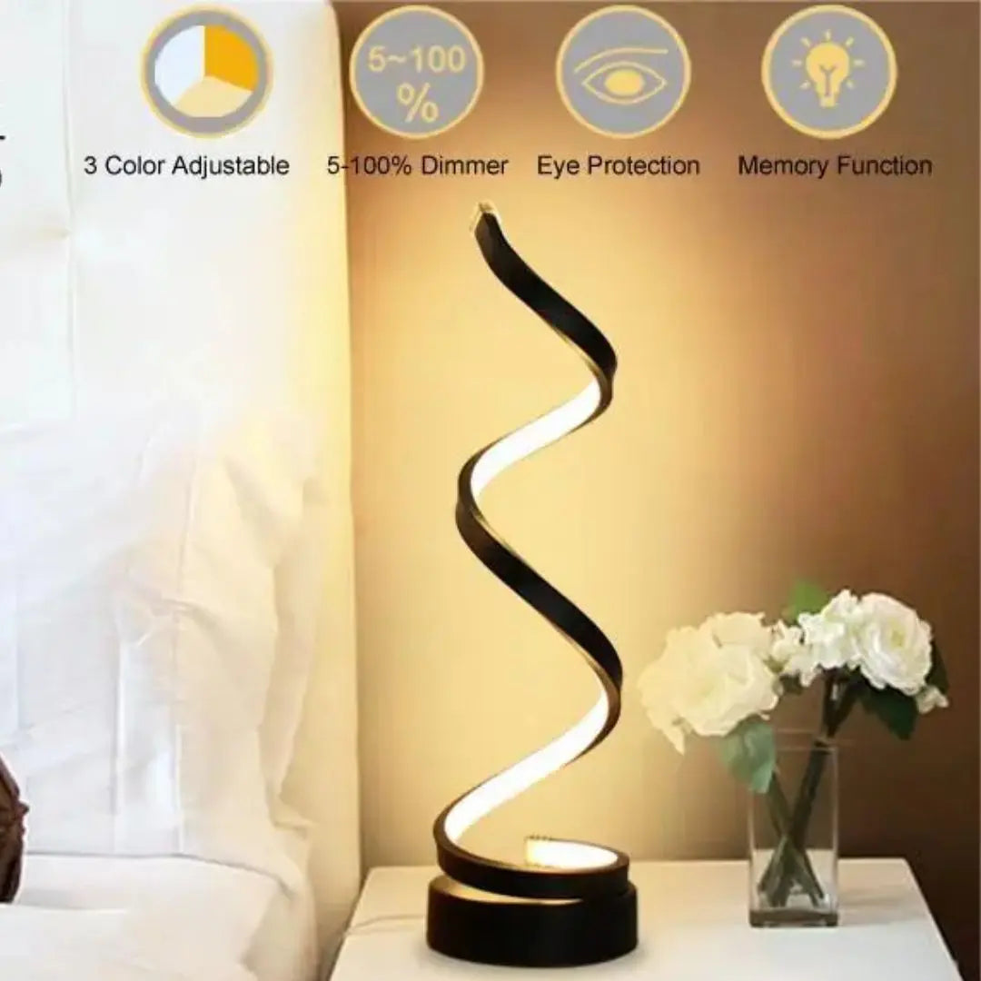 Candeeiro LED espiral regulável — luz escultural de toque com luminosidade ajustável
