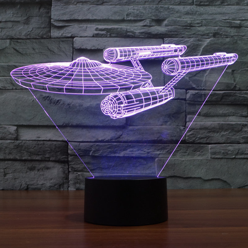 Φωτιστικό 3D ψευδαίσθησης διαστημοπλοίου Enterprise — Πολύχρωμος φωτισμός LED