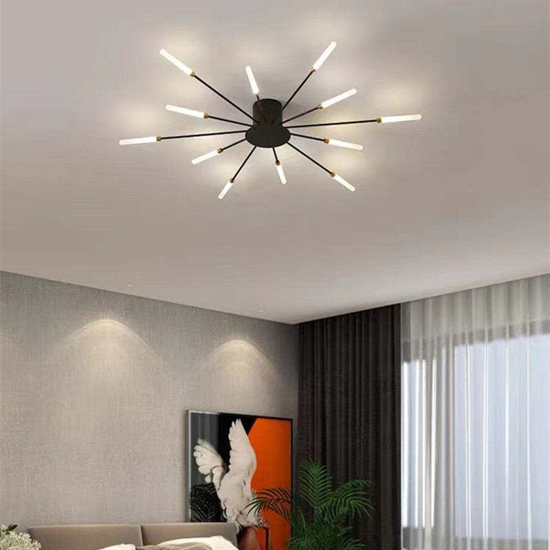 Liora Starburst LED Ceiling Light With Narrow Black Rods And Gentle White Tubes For Modern Interiors