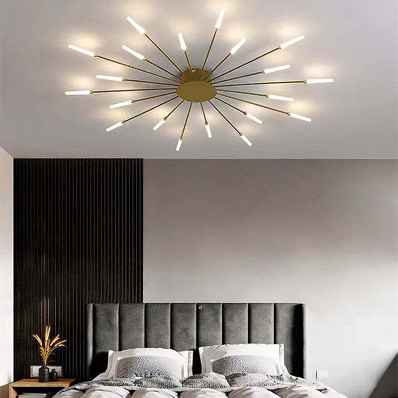 Liora Starburst LED Ceiling Light With Narrow Black Rods And Gentle White Tubes For Modern Interiors