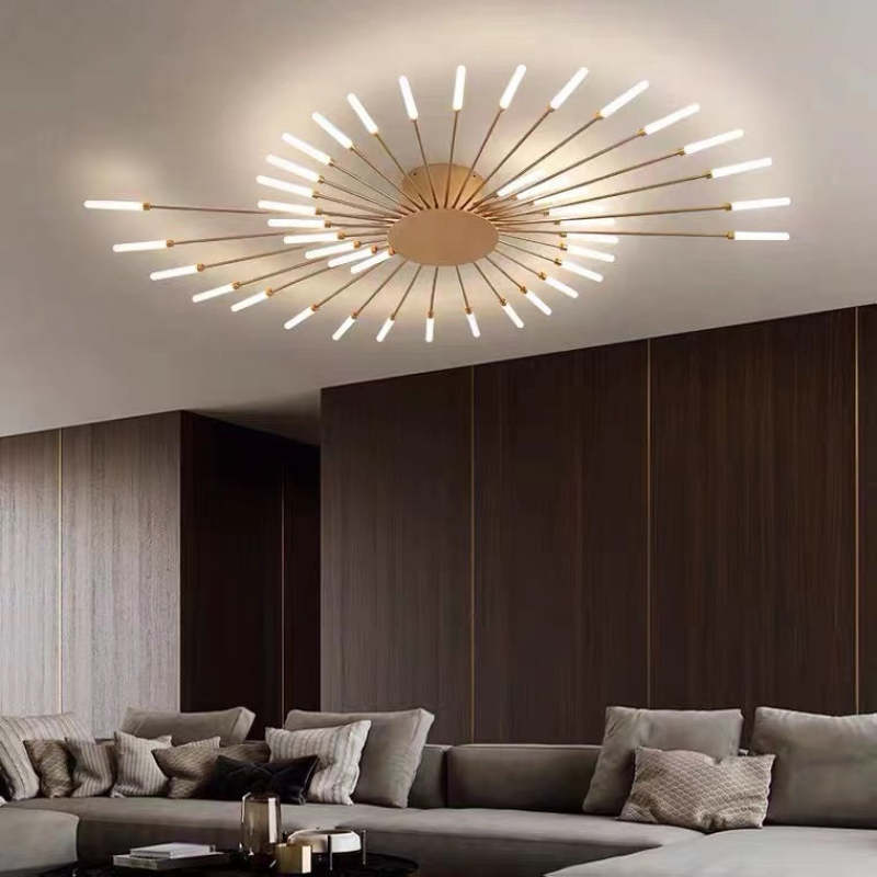 Liora Starburst LED Ceiling Light With Narrow Black Rods And Gentle White Tubes For Modern Interiors