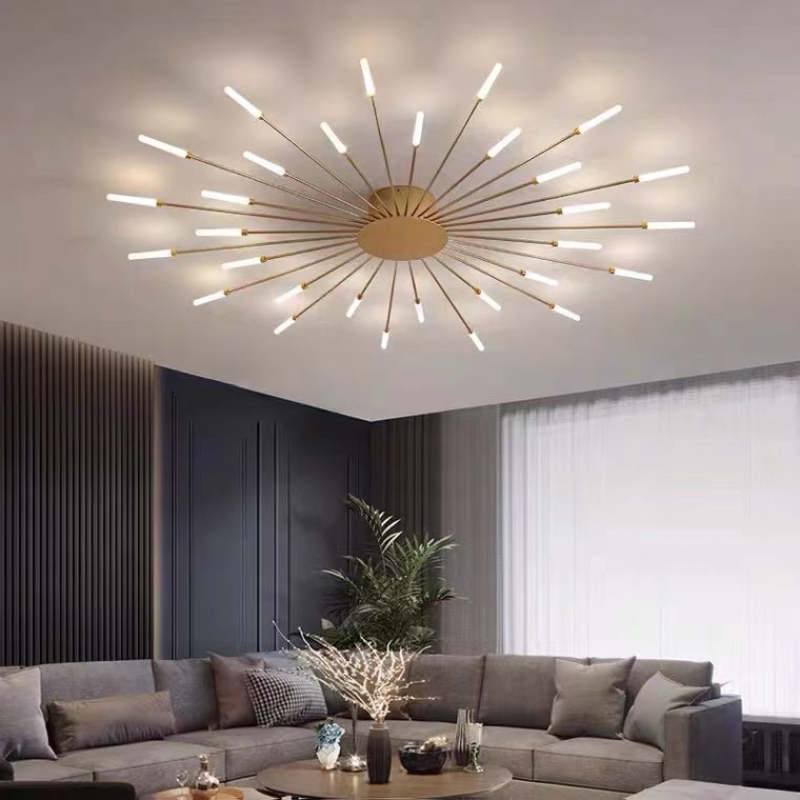 Liora Starburst LED Ceiling Light With Narrow Black Rods And Gentle White Tubes For Modern Interiors