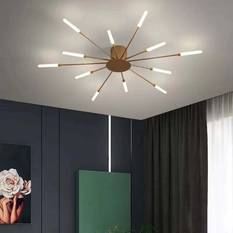 Liora Starburst LED Ceiling Light With Narrow Black Rods And Gentle White Tubes For Modern Interiors