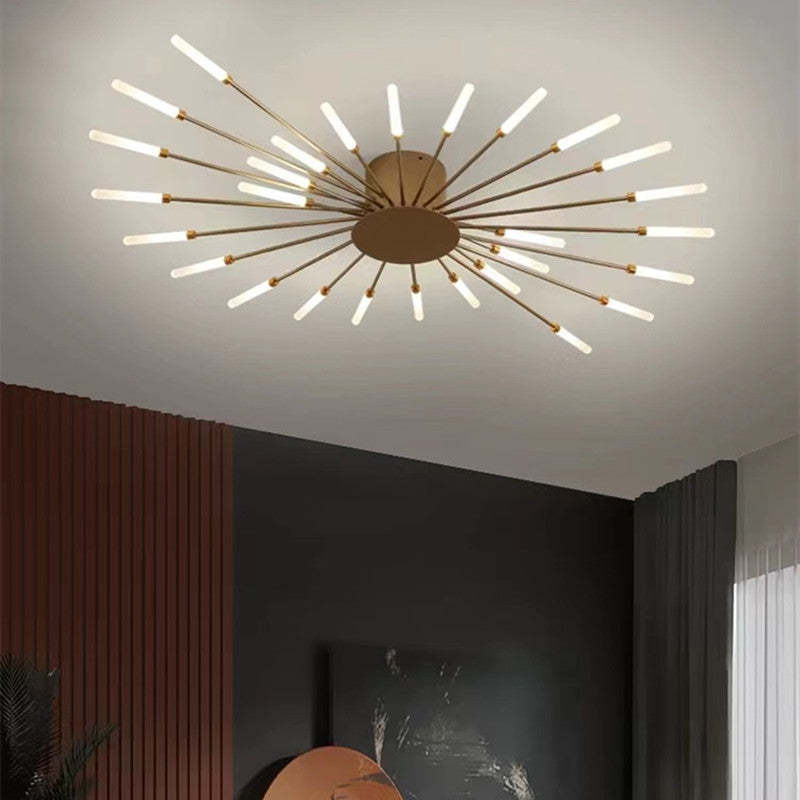 Liora Starburst LED Ceiling Light With Narrow Black Rods And Gentle White Tubes For Modern Interiors