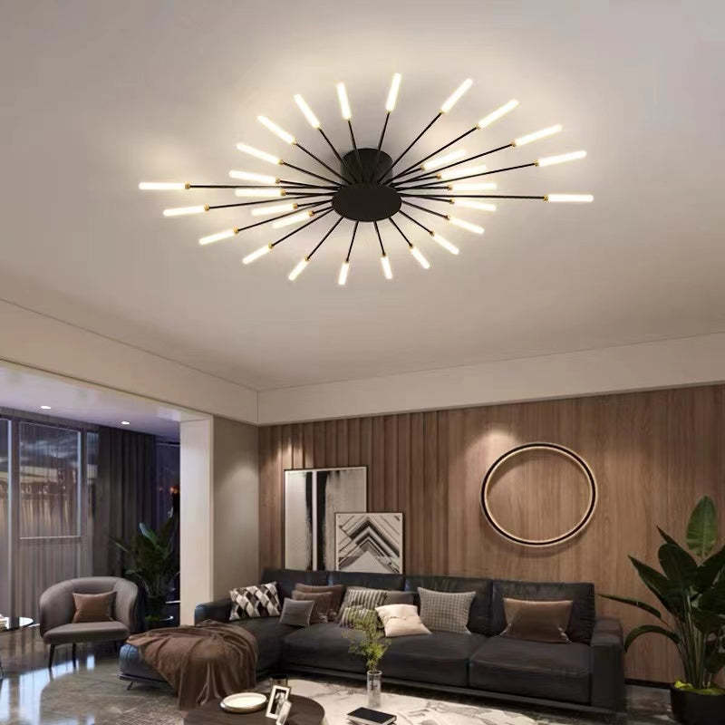 Liora Starburst LED Ceiling Light With Narrow Black Rods And Gentle White Tubes For Modern Interiors