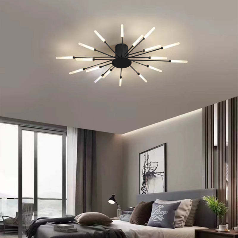 Liora Starburst LED Ceiling Light With Narrow Black Rods And Gentle White Tubes For Modern Interiors