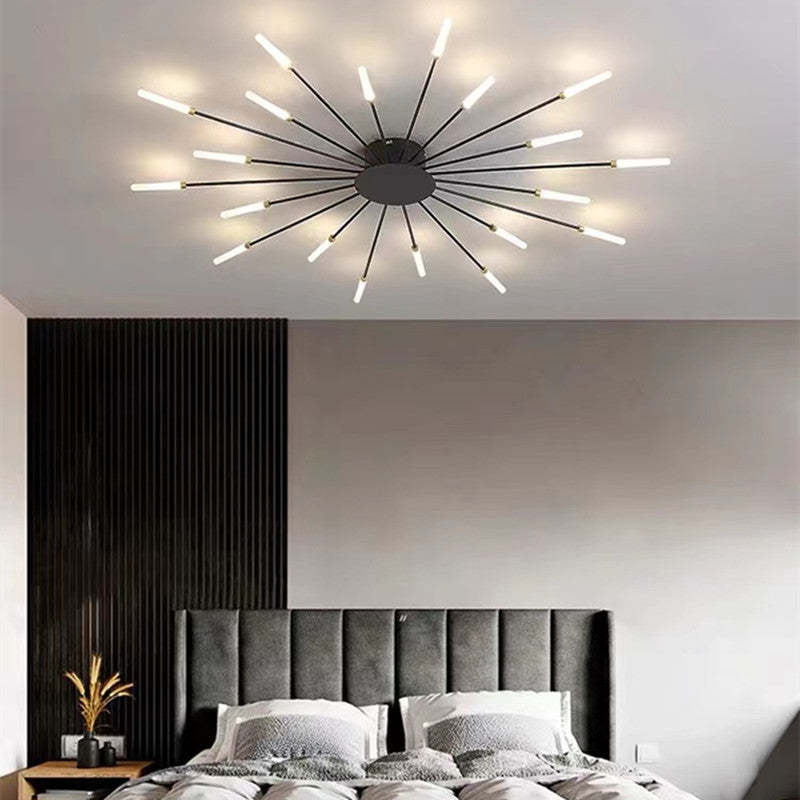 Liora Starburst LED Ceiling Light With Narrow Black Rods And Gentle White Tubes For Modern Interiors