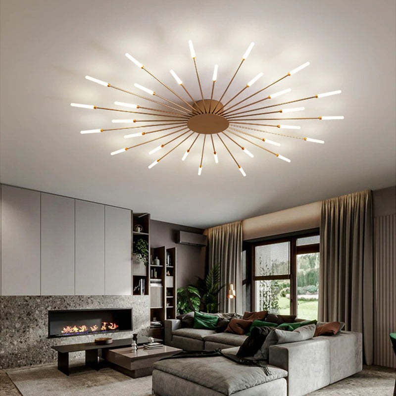 Liora Starburst LED Ceiling Light With Narrow Black Rods And Gentle White Tubes For Modern Interiors