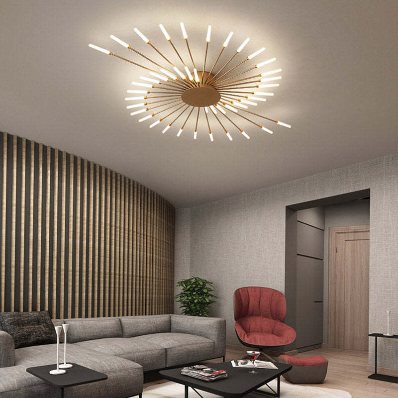 Liora Starburst LED Ceiling Light With Narrow Black Rods And Gentle White Tubes For Modern Interiors